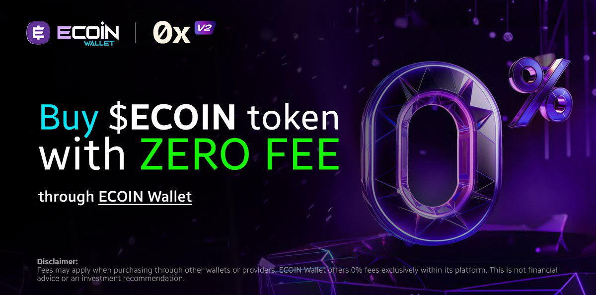 We’ve removed the 8% buy fee on $ECOIN ✨

You can now buy $ECOIN with 0% fees using the SWAP inside the ECOIN Wallet — thanks to our new partnership with 0x <a href="/0xProject/">0x</a>.  That’s right: the 8% buy fee has been completely removed. ✅ No tricks, no hidden fees. ❌

The sell fee