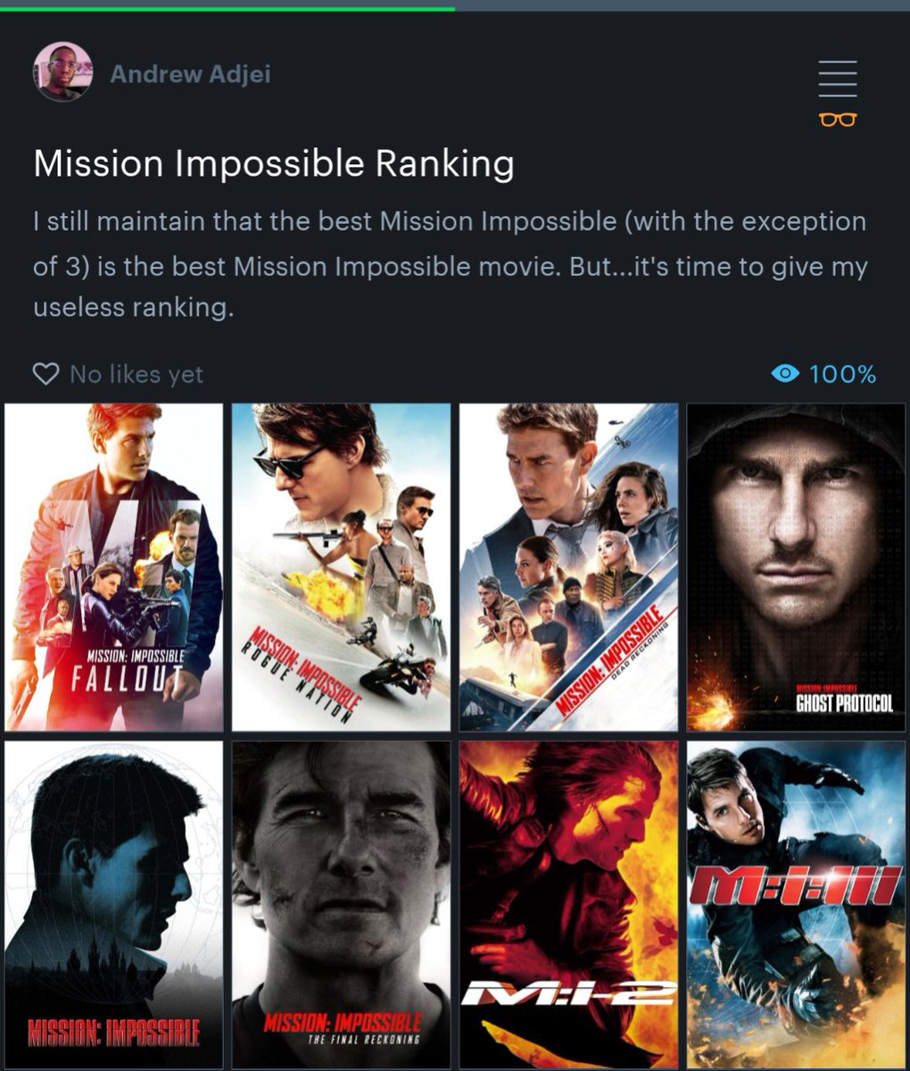 As soon as I made this ranking I wanted to put Rogue Nation back at number one. Idk, Fallout and Rogue Nation are basically tied for me. And even though I love the "Reckoning" pair, Rogue Nation and Fallout are the superior double feature by far.