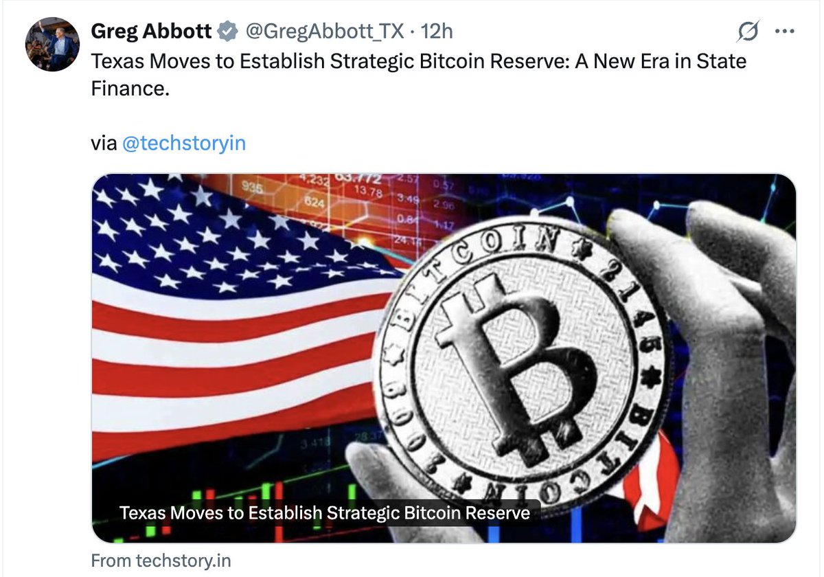 🇺🇸 テキサス州知事、#ビットコイン 準備金法案に署名する可能性を示唆 👀 これは強気材料！🚀 （詳細は画像ALTにて）