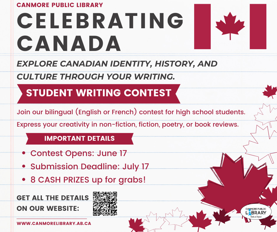 🎉 Calling all Canmore high school writers!
Celebrate 🇨🇦 Canada Day through writing — in English or French.
🖋️ Win 💵 prizes
📅 Opens June 17
🔗 Get the details on our website: bit.ly/4k6aBpT
#CanmoreWrites #CanadaDay2025 #StudentVoices