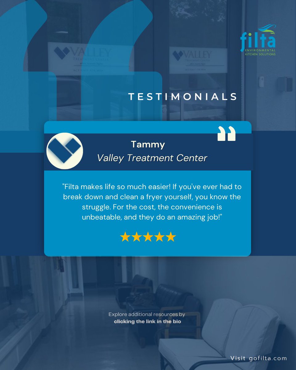 "Filta makes life so much easier! If you've ever had to break down and clean a fryer yourself, you know the struggle. For the cost, the convenience is unbeatable, and they do an amazing job!"
Let Filta take the mess off your plate.

#Filta  #CustomerTestimonial #FiltaFridays