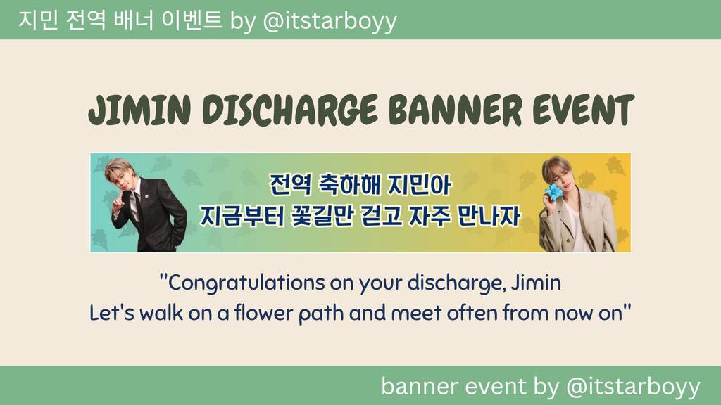 โ (@itstarboyy) on Twitter photo Jimin Discharge Welcome Event ๐
์ง๋ฏผ ์ ์ญ ์ถํ ์ด๋ฒคํธ
A banner will be put up to welcome Jimin back from military.
์ง๋ฏผ์ ์ ์ญ์ ์ถํํ๋ฉฐ ๋ฐฐ๋๋ฅผ ๊ธฐํํ์ต๋๋ค.
๐๏ธ 25.5.25 - 25.06.11
๐ In front of his unit (์ ์ญ์ฅ ์)
โ organized by <a href="/itstarboyy/">โ</a>
โ banner designed by <a href="/pjmfilmz/">โโ
โ</a> Jimin Discharge Welcome Event ๐
์ง๋ฏผ ์ ์ญ ์ถํ ์ด๋ฒคํธ
A banner will be put up to welcome Jimin back from military.
์ง๋ฏผ์ ์ ์ญ์ ์ถํํ๋ฉฐ ๋ฐฐ๋๋ฅผ ๊ธฐํํ์ต๋๋ค.
๐๏ธ 25.5.25 - 25.06.11
๐ In front of his unit (์ ์ญ์ฅ ์)
โ organized by <a href="/itstarboyy/">โ</a>
โ banner designed by <a href="/pjmfilmz/">โโ
โ</a>