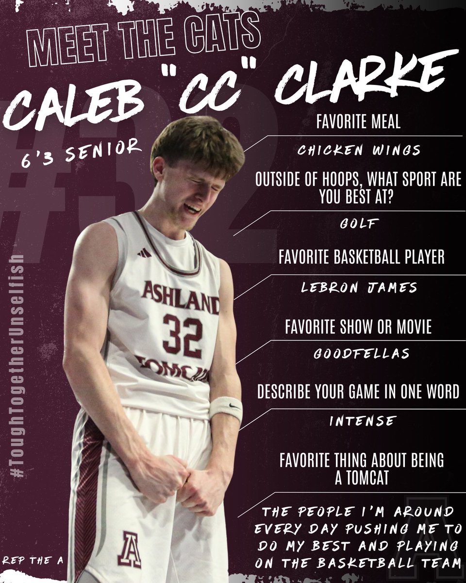 Get to know your Tomcat Hoopers! Caleb Clarke is a rising senior who made quite the name for himself in our 24-25 Elite Eight run! He plays with toughness and tenacity every possession! #TomcatHoops #ToughTogetherUnselfish