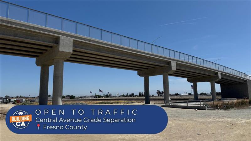 OPEN TO TRAFFIC: Central Ave. Grade Separation

This Grade Separation spans 432 ft. long &amp; over 42 ft. wide, eliminates at-grade railroad crossing and will safely take traffic + pedestrians over the existing railroad and future HSR tracks.
hsr.ca.gov/2025/05/23/pho…

#BuildCA