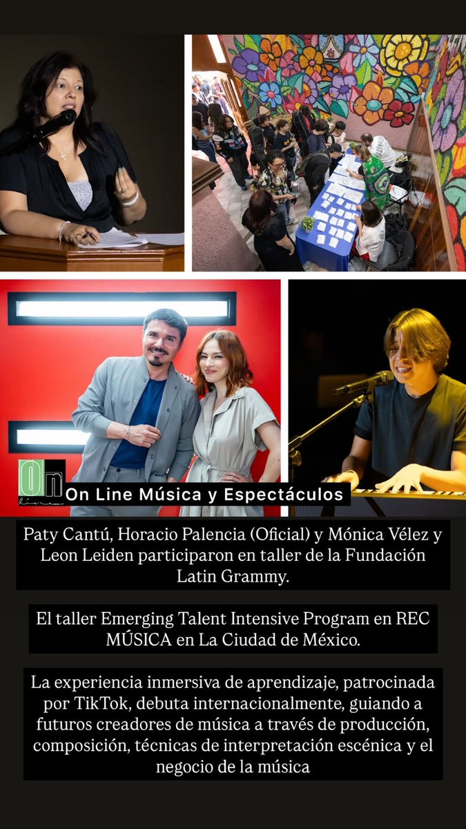 Paty Cantú, Horacio Palencia y Mónica Vélez y Leon Leiden participaron en taller de la Fundación Latin Grammy.

El taller Emerging Talent Intensive Program en REC MÚSICA en La Ciudad de México.

#Música  #PatyCantú #HoracioPalencia #MonicaVelez #Leonleiden  #fyp #OnLineMyE