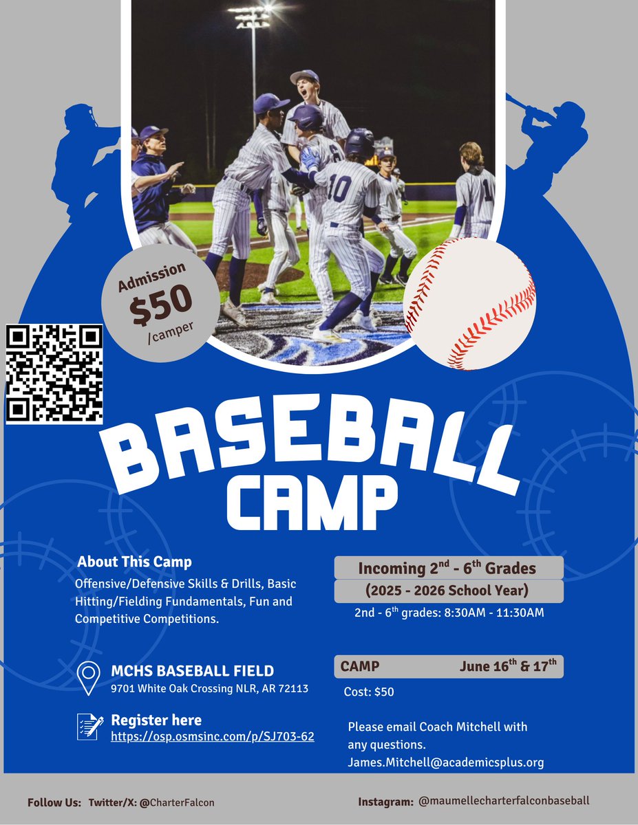 Come join us for Falcon Baseball Camp! 🦅⚾️
Details below ⬇️⬇️⬇️
Register: osp.osmsinc.com/AcademicsPlus/…