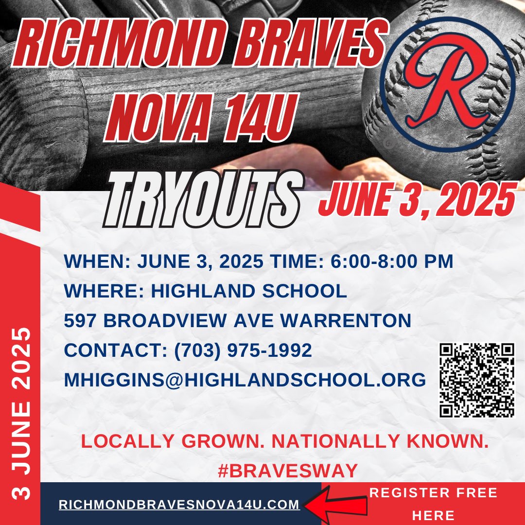 Micah Higgins (@higgy_21) on Twitter photo Proudly announcing a new rising 14U opportunity in NOVA for Fall 2025! Locally Grown. Nationally Known. #BravesWay
❤️🤍💙 <a href="/RichmondBraves/">Richmond Braves</a> Proudly announcing a new rising 14U opportunity in NOVA for Fall 2025! Locally Grown. Nationally Known. #BravesWay
❤️🤍💙 <a href="/RichmondBraves/">Richmond Braves</a>