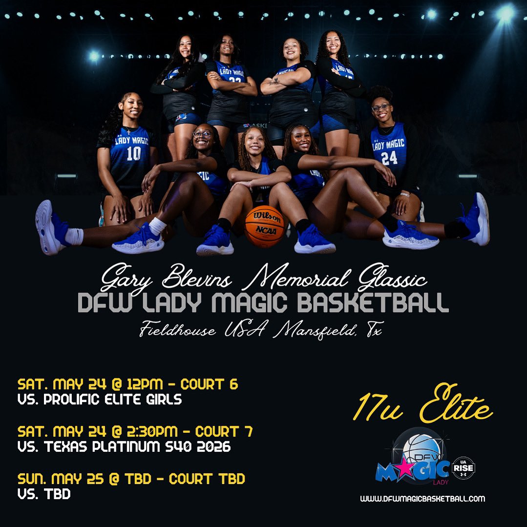 Lady Magic 17U Rise Elite in action this weekend 
<a href="/TXStateWBB/">Texas State WBB</a> <a href="/TWU_Basketball/">TWU Basketball</a> <a href="/TarletonWBB/">Tarleton State Women's Basketball</a> <a href="/MSUTexasWBB/">MSU Texas Women’s Basketball</a> <a href="/UTPB_WBB/">UTPB WBB</a> <a href="/UTSAWBB/">UTSA Women’s Basketball</a> <a href="/OKWUeagles_WBB/">OKWU Women’s Basketball</a>