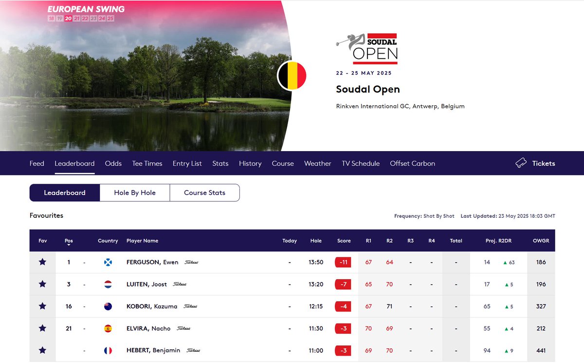 deepdivegolf's tweet photo. #SoudalOpen 36-Hole Update👊🔥
The @DPWorldTour continues to be a happy hunting ground!
5 golfers in the Top 21, including leader by 3👀

All E/W 8pl
🥇Ferguson 35/1
🥉Luiten 28/1
16th Kobori 🇳🇿 (DeepDiveGolf Bookie Beater @SportNationNZ) 100/1
21st Elvira 75/1
21st Hebert 225/1
