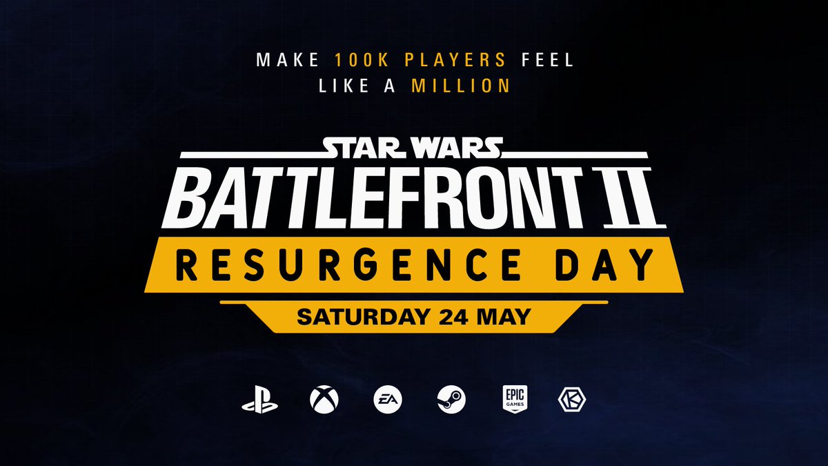 KyberServers's tweet photo. Resurgence Day has begun.
We kept Star Wars Battlefront II alive. Now we make it undeniable.
The real surge hits later today. That’s when we show them.

Not just players - proof.
Not just nostalgia - demand.
Be there. Be loud. Be many.

#MakeBattlefront3 https://t.co/jaLVHUwrWH