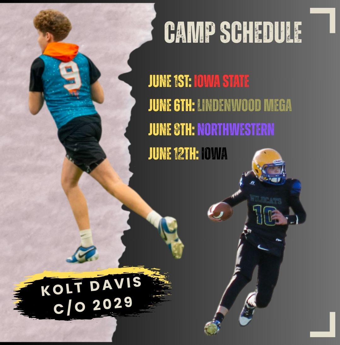 Koltdavis5's tweet image. Here is my camp schedule for this summer. Ready to learn. @HawkeyeReport @CoachJWaters @Lindenwood_OC @PetersNUFB @CoachTimLester @RipCity7on7 @BETTfootball