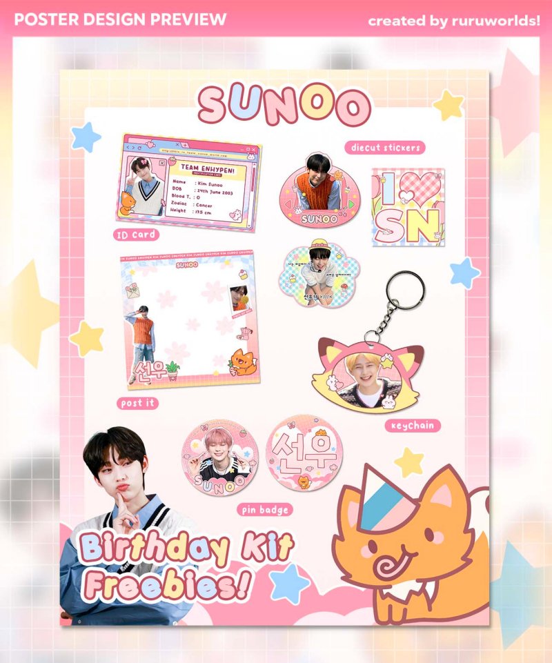 Merch &amp; freebies design commission (post it, sticker, keychain, pin badge, ID card). 

#designcommission #디자인 #디자인커미션 #커미션 #zonauang #rururesult