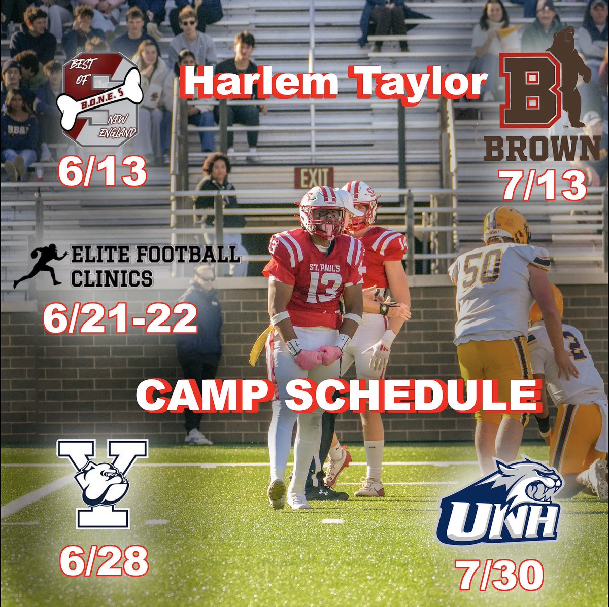Harlem Taylor (@harlemtaylor_) on Twitter photo ❗️CAMP SCHEDULE❗️Here is my camp schedule for the summer! Can’t wait to compete and showcase my talents this summer! Still open to showing my skills elsewhere <a href="/SPSFootballNH/">SPS Football</a> <a href="/icegrillz74/">Carl Taylor</a> <a href="/ryanobleness/">Ryan O'Bleness</a> <a href="/2025BONECAMP/">Best of New England</a> <a href="/EliteFBClinics/">Elite Football Clinics</a> <a href="/CoachRenoYale/">Tony Reno</a> <a href="/CoachScottJames/">Scott James</a> <a href="/CoachEMorrissey/">Eddy Morrissey</a> ❗️CAMP SCHEDULE❗️Here is my camp schedule for the summer! Can’t wait to compete and showcase my talents this summer! Still open to showing my skills elsewhere <a href="/SPSFootballNH/">SPS Football</a> <a href="/icegrillz74/">Carl Taylor</a> <a href="/ryanobleness/">Ryan O'Bleness</a> <a href="/2025BONECAMP/">Best of New England</a> <a href="/EliteFBClinics/">Elite Football Clinics</a> <a href="/CoachRenoYale/">Tony Reno</a> <a href="/CoachScottJames/">Scott James</a> <a href="/CoachEMorrissey/">Eddy Morrissey</a>