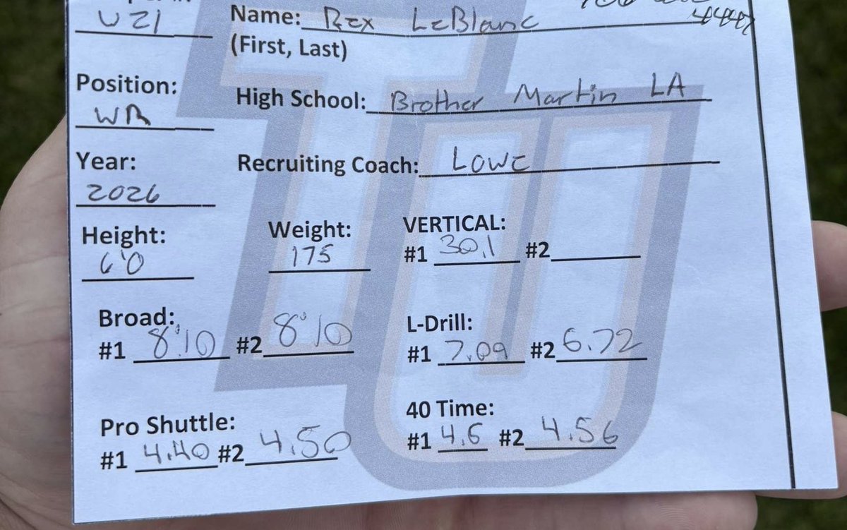 rex (@rleblanc166) on Twitter photo Had a great camp today <a href="/TusculumFB/">Tusculum Football</a> Ran a 4.56 40! Thanks to <a href="/CoachLoweIII/">Woodrow Lowe III, Ed.D. (Trey)</a> and the staff for having me! Had a great camp today <a href="/TusculumFB/">Tusculum Football</a> Ran a 4.56 40! Thanks to <a href="/CoachLoweIII/">Woodrow Lowe III, Ed.D. (Trey)</a> and the staff for having me!