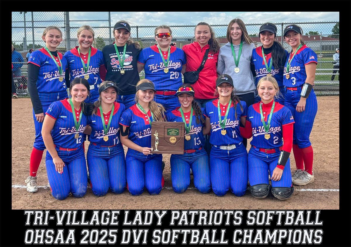 Congratulations to the Tri-Village Lady Patriots on winning back-to-back OHSAA DVI Southwest District Softball Championships.  They defeated Fayetteville-Perry 12-3 &amp; advance to play in the regional semifinal game at Bellefontaine May 28 at 2pm vs Fort Recovery.