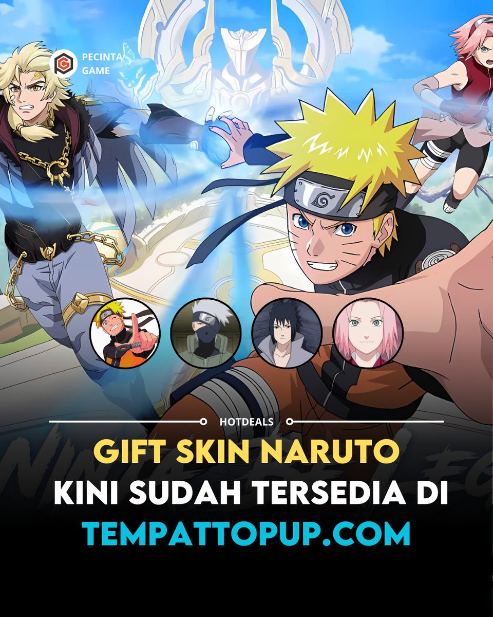 iniTempatTopup's tweet photo. Ninja Legend Masuk Land of Dawn! 🌀🔥
Skin kolaborasi Naruto x MLBB udah bisa kamu dapetin via gift skin!
Tersedia: Naruto, Sasuke, Sakura, &amp; Kakashi ✅
Order cepat di:
➡️ https://t.co/Lcw4XKk3Um
#TopUp #MLBB #NarutoMLBB #GiftSkin #TempatTopUp https://t.co/Qoa6fmrEkI