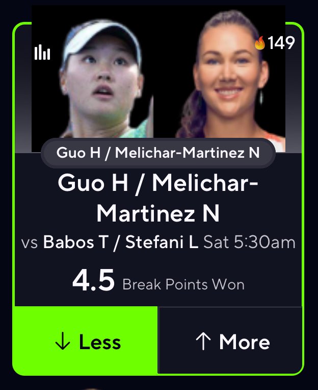 2U TENNIS POTD🎾

-Guo/Melichar U 4.5 BP 

Not gonna type a paragraph, they most definitely gotta show me 5 bps vs babos and stefani

If we don’t cash, $50 giveaway to two people who likes/or reposts this post and leaves a comment 💭🚨
(Must be following)

❤️ if you’re tailing