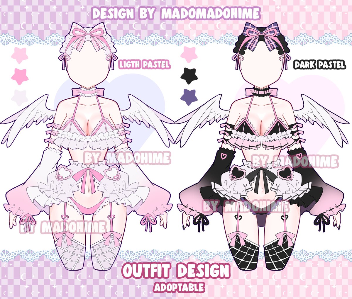 ❤️ Angelic gothic lingerie Outfit Adoptable❤️

Likes and shares are very much appreciated~

The design includes both versions~

[Link in comments!]

--The owner gets:--
- Full &amp; exclusive rights
- Use the design or image as a PNG asset

#VTuberAssets