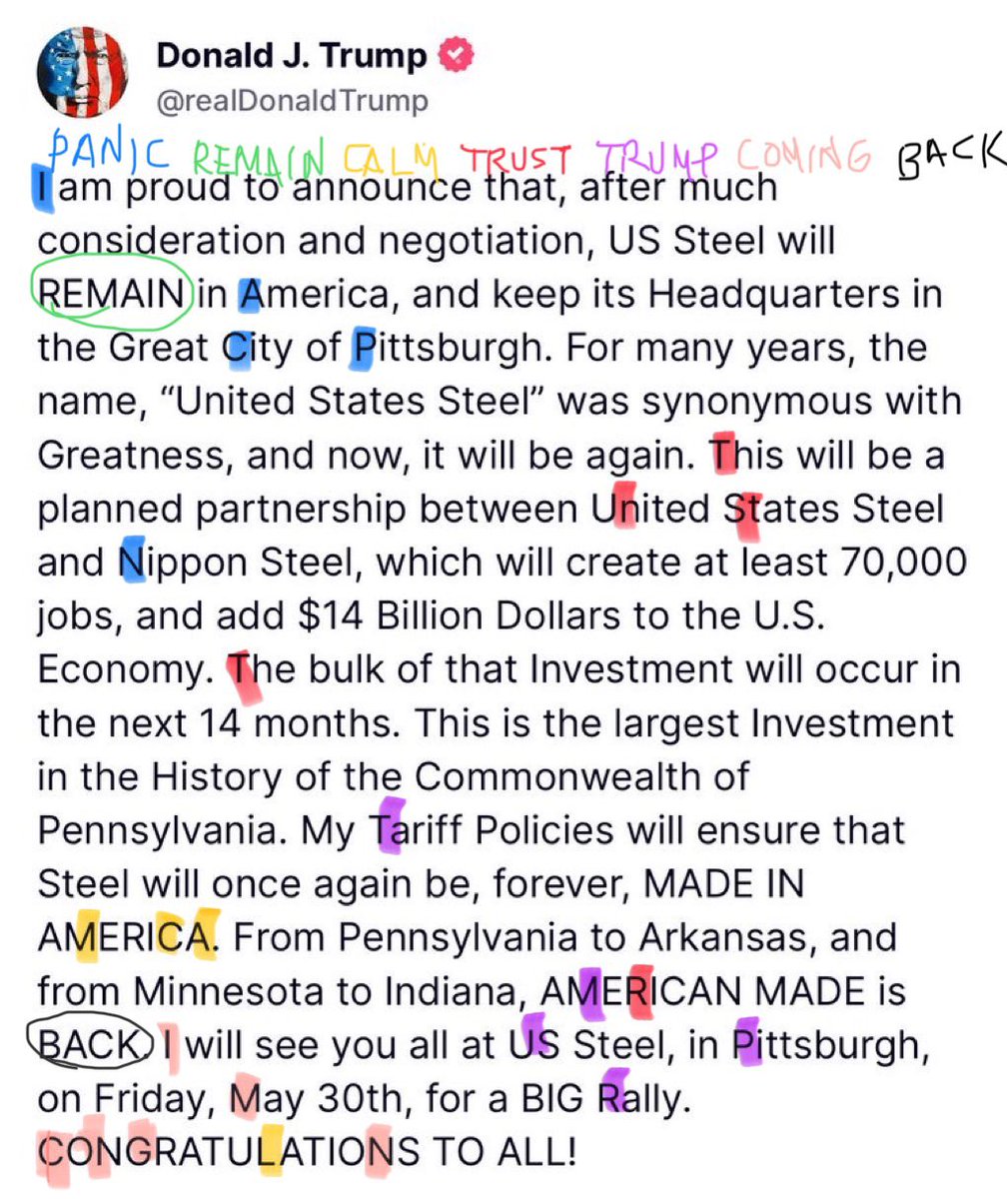 Panic.
Remain Calm.
Trust Trump.
Coming Back.

It’s time. ⏰ 

We are ready. 🫡 

<a href="/POTUS/">President Donald J. Trump</a> <a href="/Scavino47/">Dan Scavino</a>