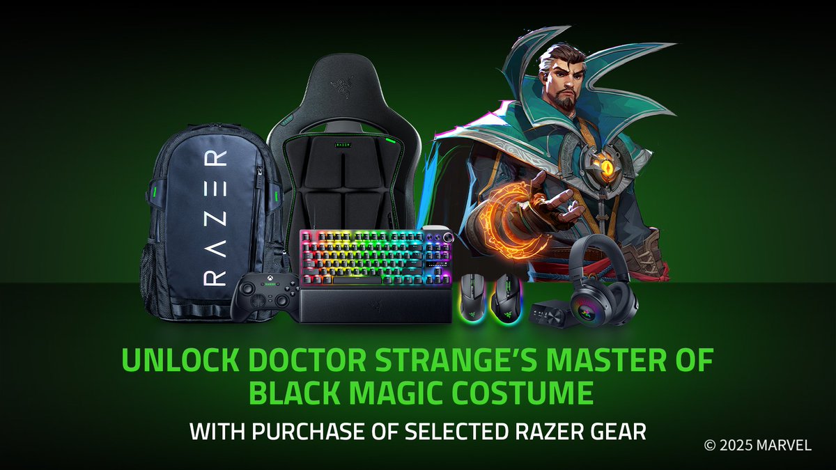 mmmmmmmmiller's tweet image. ‼️ RAZER STORE SKIN PROMOTION
To celebrate their Marvel Rivals collaboration, Razer are giving away a code for a free Doctor Strange: Master of Black Magic skin with the purchase of any of the following products on their official store until July 1st or while supplies last. If…