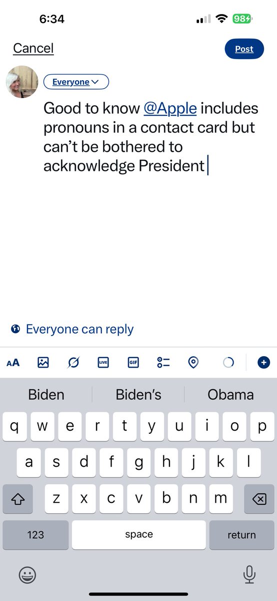 CS_Prevails's tweet image. Good to know @Apple includes pronouns in a contact card but can’t be bothered to acknowledge President Trump in predictive text. Wow! “Traitor”? “Trans”? Apple sucks.