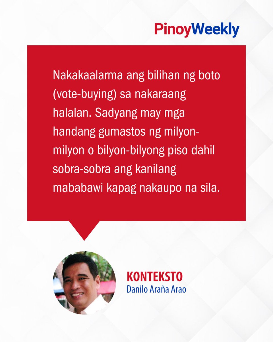KONTEKSTO: Gaano katindi ang bilihan ng boto noong nakaraang halalan? Bakit handang gumasta ng milyon-milyon o bilyon-bilyon para lang sa upuang may nakakabit na "Honorable"? Simpleng tanong ang titulo ng artikulo: Magkano? storage.googleapis.com/qurium/pinoywe…