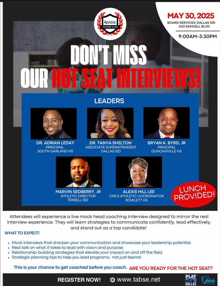 TABSE_Texas (@tabse_texas) on Twitter photo It's official! The Aspiring Head Coaches Summit in Dallas is SOLD OUT! 🏐🏀⚽️🏈📚
We look forward to welcoming all future sports leaders next Friday, May 30, for a day of learning and networking with TABSE.
<a href="/saincilaire/">Coach Ant Saincilaire</a>
<a href="/PLCTrailblazer/">Dr. Darwin P. Spiller</a> It's official! The Aspiring Head Coaches Summit in Dallas is SOLD OUT! 🏐🏀⚽️🏈📚
We look forward to welcoming all future sports leaders next Friday, May 30, for a day of learning and networking with TABSE.
<a href="/saincilaire/">Coach Ant Saincilaire</a>
<a href="/PLCTrailblazer/">Dr. Darwin P. Spiller</a>