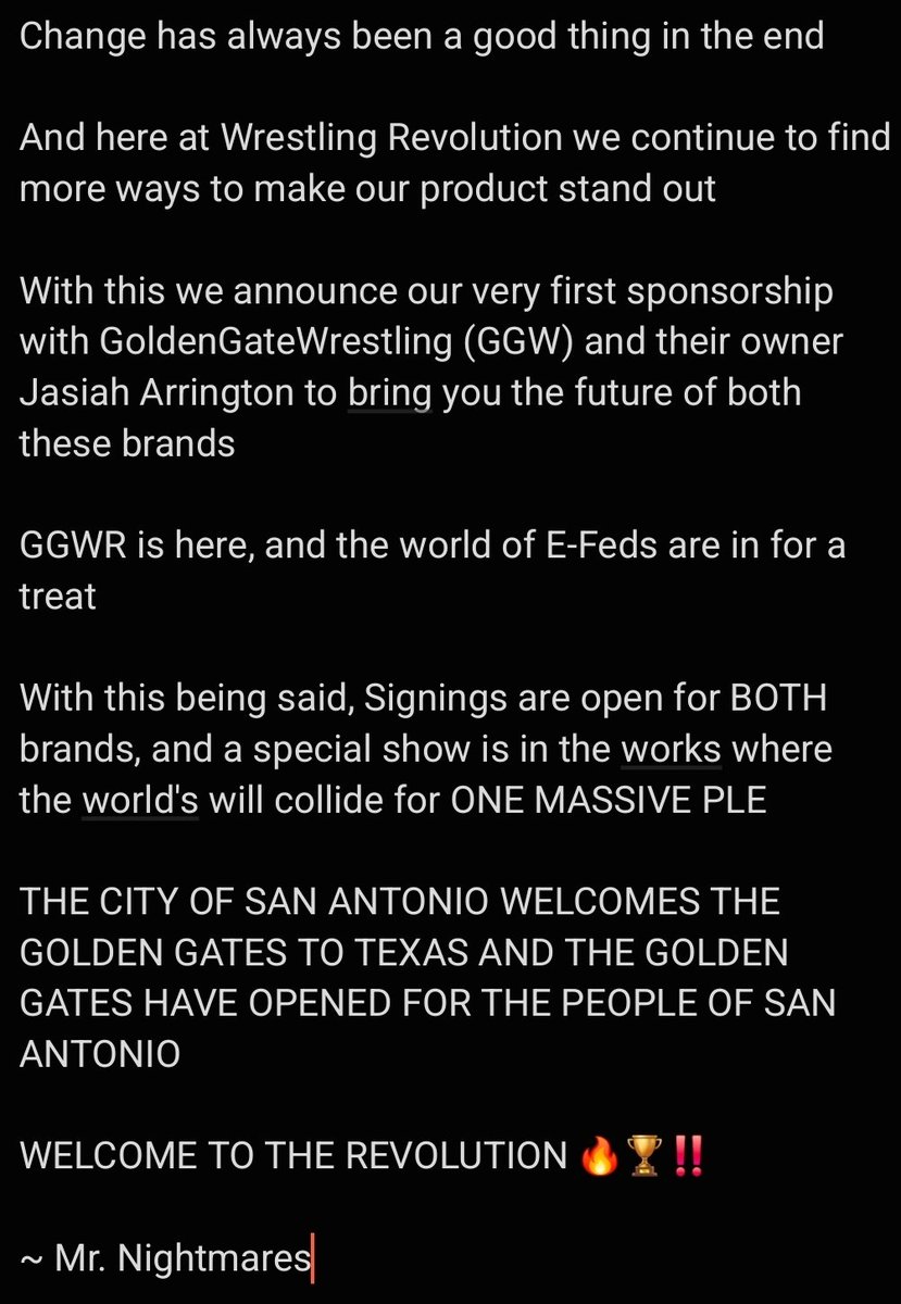 THE FUTURE IS LOOKING BRIGHT FOR WRESTLING REVOLUTION AND GGW

WELCOME TO THE FIRST EVER PARTNERSHIP OF WR

#GGWR #WWE2K25 #EFED