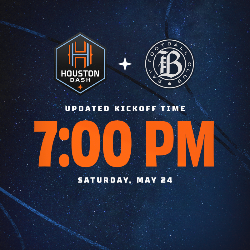 HoustonDash's tweet photo. Kickoff for tomorrow's match has been moved to 7:00 p.m. CT due to the high temperatures anticipated throughout the afternoon.