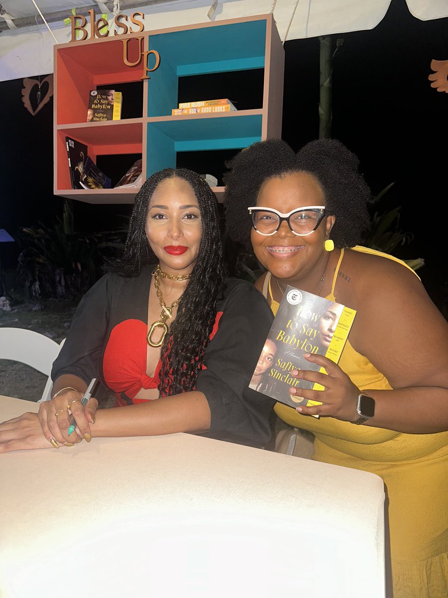 OliviaSinJa's tweet photo. A dream come true. I met my cousin @SafiyaSinclair at @calabashfest
If you know me. You know I LOVED #HowToSayBabylon
It touched me. While reading it several times I said “Why is this me?!” I cried with her. I cheered her on. And since Ive wanted to meet her. 🥹
#Calabash2025 https://t.co/0k2tQFqPS9