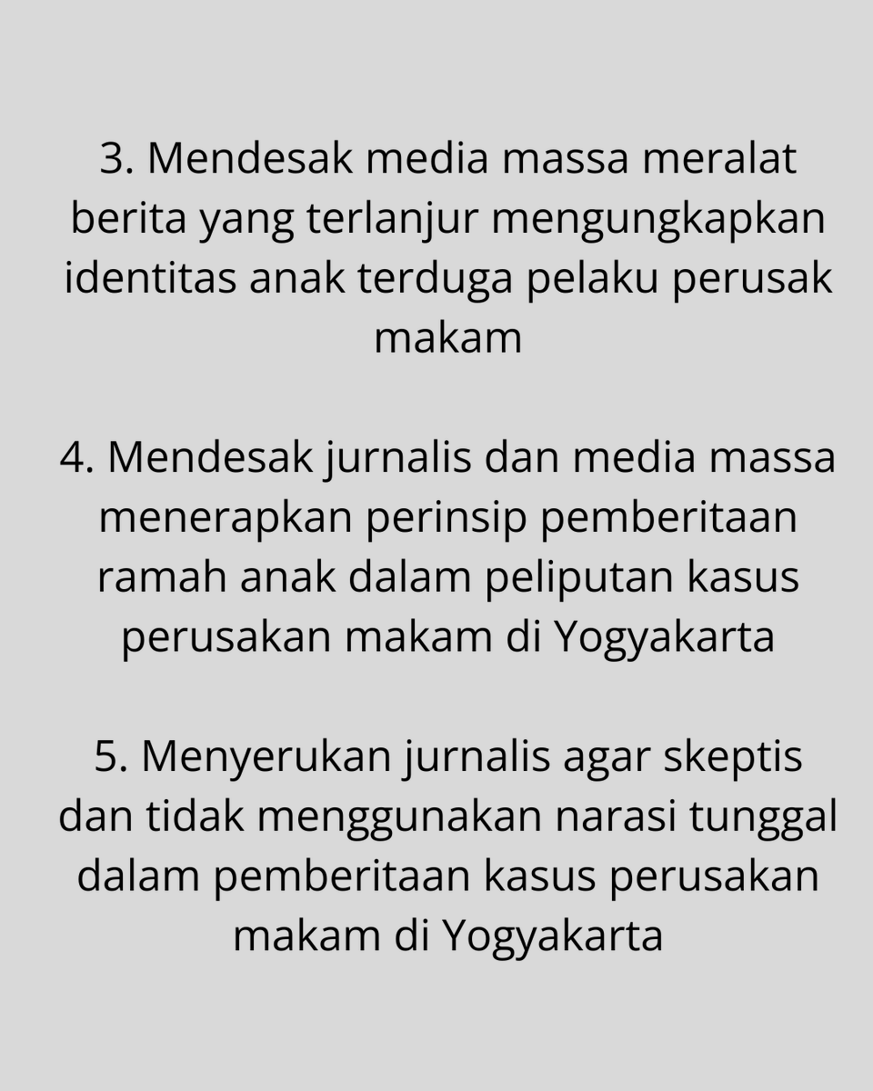 AjiYogyakarta's tweet photo. Pernyataan polisi banyak dikutip jurnalis termasuk nama terang pelaku yang masih anak. Terhadap kasus ini, AJI Yogyakarta mendesak semua pihak untuk lebih bijak, kritis, berpegang pada kode etik jurnalistik, serta memberi perhatian khusus pada kondisi keberagaman di Yogyakarta. https://t.co/rz7qZL4mtn