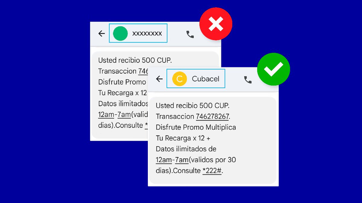 JuventudRebelde's tweet photo. #Cuba🇨🇺 @ETECSA_Cuba alerta sobre estafas con recargas internacionales: sitios fraudulentos clonan mensajes y ofrecen ofertas engañosas
📱Para garantizar una recarga legítima, verifica que el SMS provenga de #CUBACEL y usa solo distribuidores oficiales
https://t.co/LPZcKqva3c https://t.co/TwcHIcECUr