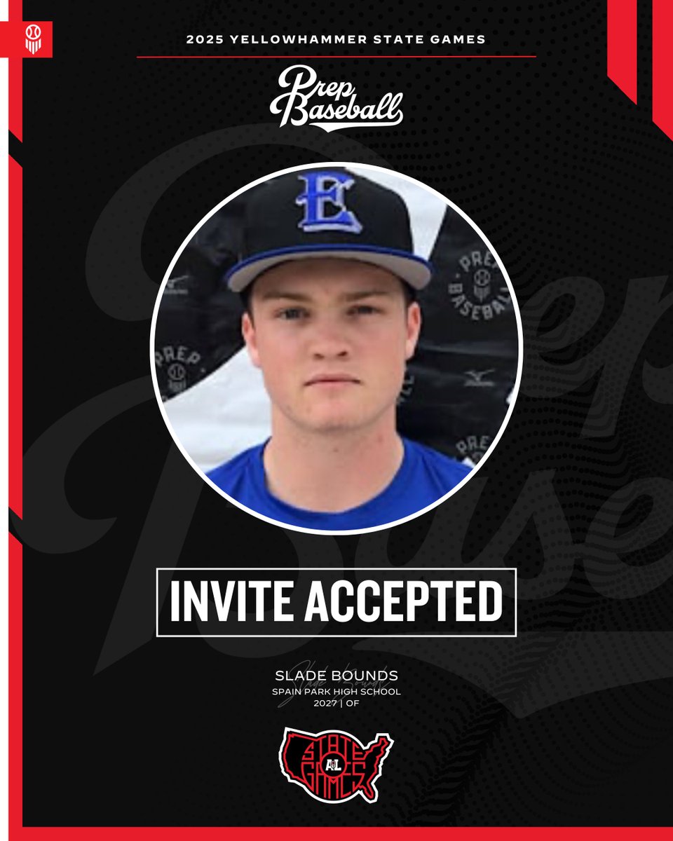 Prep Baseball Alabama (@prepbaseballal) on Twitter photo #πππππ¦ππ¬ππ: ππ§π―π’ππ πππππ©πππ β
OF Slade Bounds (@SPJagBaseball, 2027) is ππ’ππππ ππ‘ π for the Yellowhammer State Games, held on June 17th-18th at Sand Mountain Park in Albertville, AL.
Request an invite to the premier event of the summer. ‡οΈ
π: #πππππ¦ππ¬ππ: ππ§π―π’ππ πππππ©πππ β
OF Slade Bounds (@SPJagBaseball, 2027) is ππ’ππππ ππ‘ π for the Yellowhammer State Games, held on June 17th-18th at Sand Mountain Park in Albertville, AL.
Request an invite to the premier event of the summer. ‡οΈ
π: