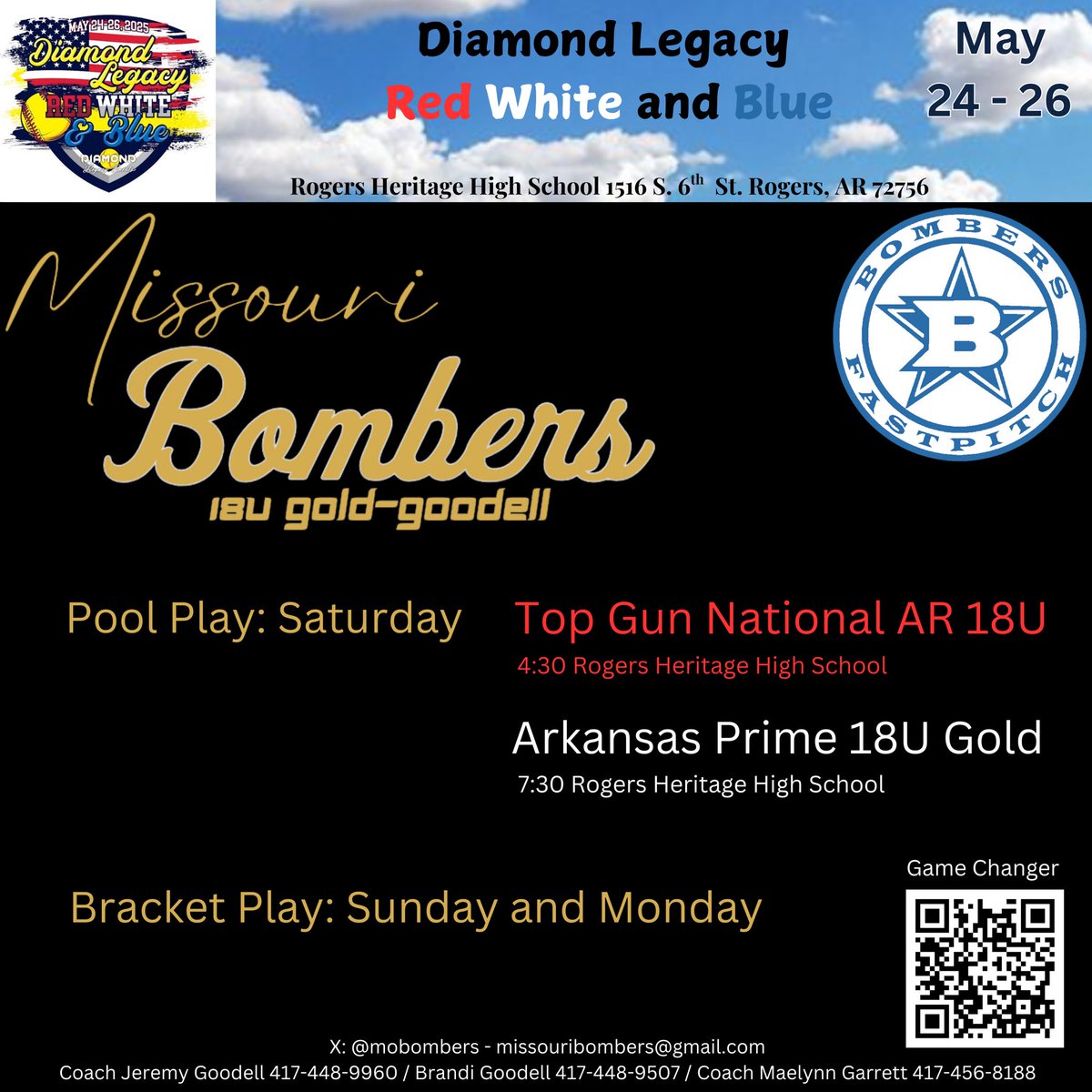Updated Schedule for May 24-26th. Pool play moved to Rogers Heritage High School in Rogers, AR!