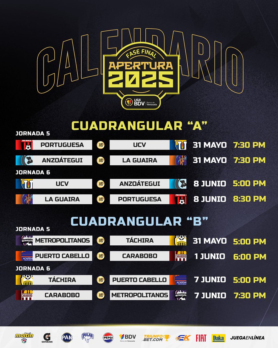 Liga Banco de Venezuela (@ligafutve) on Twitter photo 🧐 • ¡Toma nota! Así se jugarán las Jornadas 5 y 6 de la Fase Final 
🚀 • ¡Acompáñanos a buscar el segundo finalista! 
#LigaBancoDeVenezuela 🧐 • ¡Toma nota! Así se jugarán las Jornadas 5 y 6 de la Fase Final 
🚀 • ¡Acompáñanos a buscar el segundo finalista! 
#LigaBancoDeVenezuela