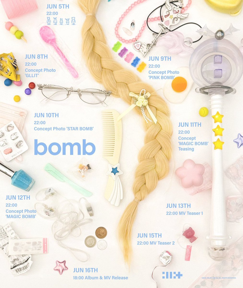 📌 | Programação restante para o lançamento de 'BOMB'!

• 5 de junho – 10h00 (???)
• 8 de junho – 10h00 (Concept Photo ‘GLLIT’)
• 9 de junho – 10h00 (Concept Photo ‘PINK BOMB’)
• 10 de junho – 10h00 (Concept Photo ‘STAR BOMB’)
• 11 de junho – 10h00 (Concept ‘MAGIC BOMB’