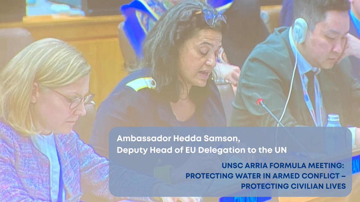 At today’s #Arria meeting on protecting water in armed conflict, #EU highlighted the special protection water infrastructure enjoys under IHL and the need to respect that in order to ensure access in crisis. #EUatUN #IHL

In full: bit.ly/4muuKHX