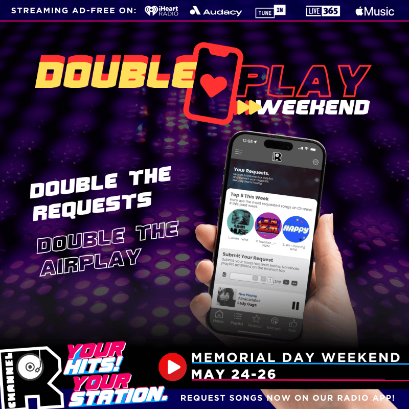 channelrradio's tweet photo. Final day to double up! 🎶
#DoublePlayWeekend ends tonight—2X requests in the app, 2X plays on air all day long!
Get the Channel R Radio App for 30 days FREE Premium. Sign up here: https://t.co/6baeNuno7U