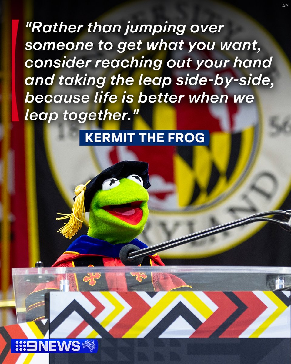 Members of the University of Maryland's class of 2025 received their diplomas with sage commencement speech advice from Kermit the Frog himself. #9News

FULL STORY: nine.social/XBZ