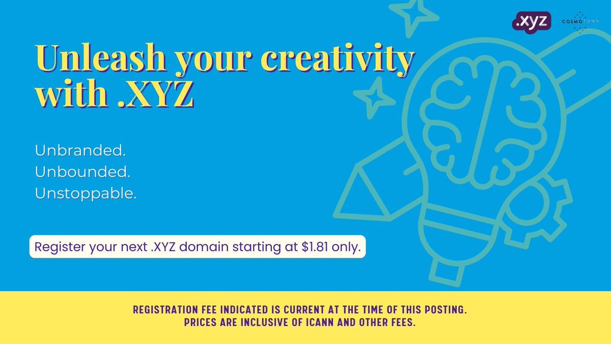 No rules. No baggage. Just potential.
Whether you're building a personal brand or a next-gen startup, .XYZ gives you a clean slate to shape your story.

Get started for $1.81 only. 
cosmotown.com 

#branding #creators #xyzdomain
