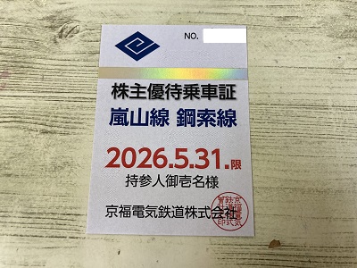 京福電気鉄道株主優待乗車証 