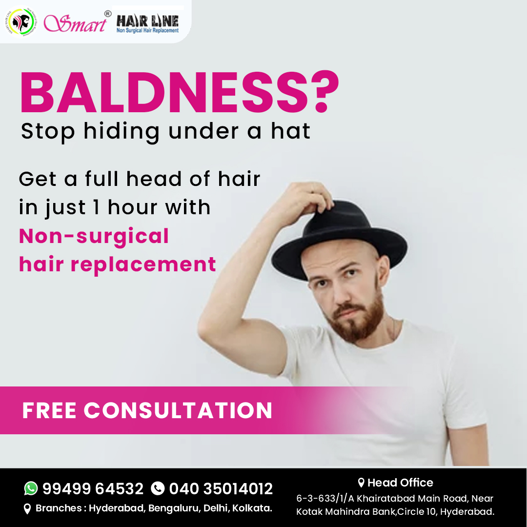 SmartHair66877's tweet photo. Baldness? Stop hiding under a hat

Get a full head of hair in just 1 hour with
Non-Surgical Hair Replacement

Free Consultation
Ph : 9949964532 | 040 35014012

#nonsurgicalhairreplacement #baldness #hairreplacement #hairwigs https://t.co/F4GvFQYBGu