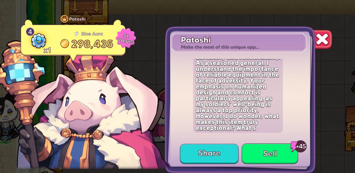 0x2b884372b8397aac4f9c6ef07bd46c7c18ddaca6928d703d038b894cb0834ad3
就像这只可爱的史莱姆，他不只是能吃，还能帮助国王<a href="/KingPatoshi/">Patoshi | Meme Majesty of Palio Kingdom</a> 判断装备 $PAL 的价值，给出正确的倍数！真的是好帮手！<a href="/PalioAI/">Palio</a>
我想国王一定不会错过这样一个好帮手的，29w的盾牌，5倍价值，这就是国王和史莱姆给出的答案！