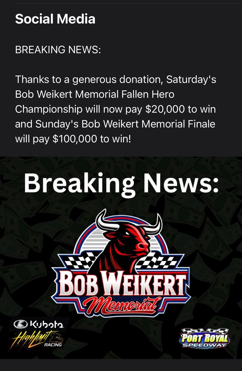 BradSweetRacing (@bradsweetracing) on Twitter photo Wow thank you to the weikert family! Next two nights will be epic <a href="/PortRoyalSpdway/">Port Royal Speedway #SpeedPalace</a> 100k to win ๐ค Wow thank you to the weikert family! Next two nights will be epic <a href="/PortRoyalSpdway/">Port Royal Speedway #SpeedPalace</a> 100k to win ๐ค