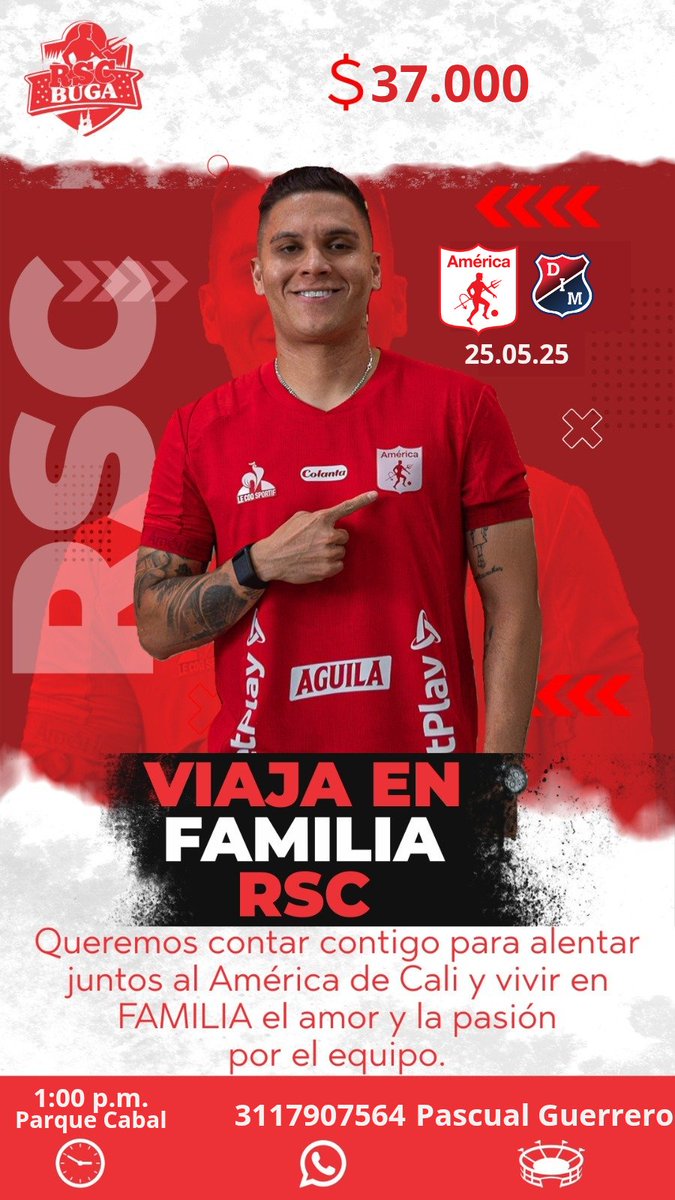 rscbuga's tweet photo. Nos vemos este domingo y el próximo martes para alentar al @AmericadeCali como lo hemos hecho estos 15 años de manera infaltable. 

Ayúdanos compartiendo la información. Vamos los diablos. https://t.co/Kc6llcUn2k