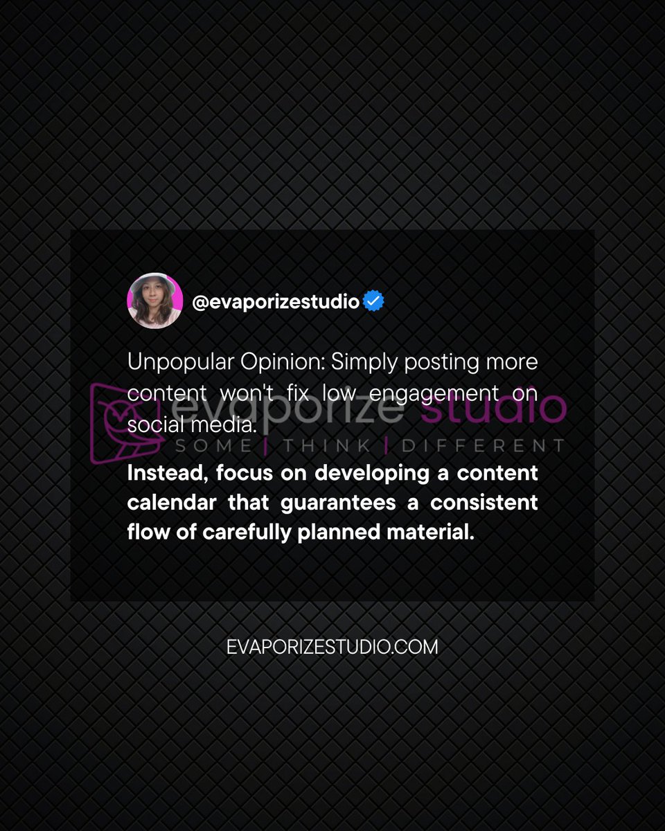 EvaporizeStudio's tweet photo. Let's be real: Flooding social feeds won't boost your engagement if the content isn't hitting. It's time to ditch the "more is better" mindset and embrace the power of a well-crafted content calendar. Consistency + thoughtful planning = real connection. What are your thoughts? https://t.co/rH2xCkjV38