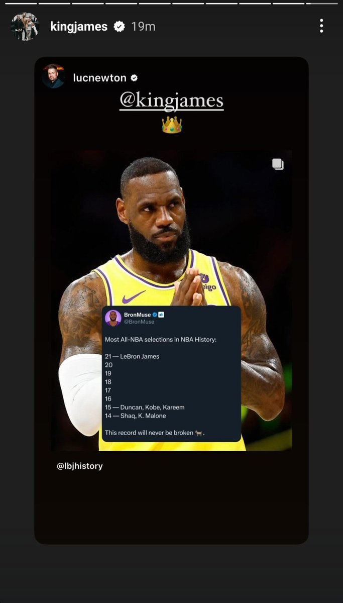 BronMuse's tweet photo. LEBRON POSTED ME ON HIS IG STORY

😭😭😭😭😭😭😭😭😭😭😭😭😭😭 https://t.co/4NPAH2MpCD