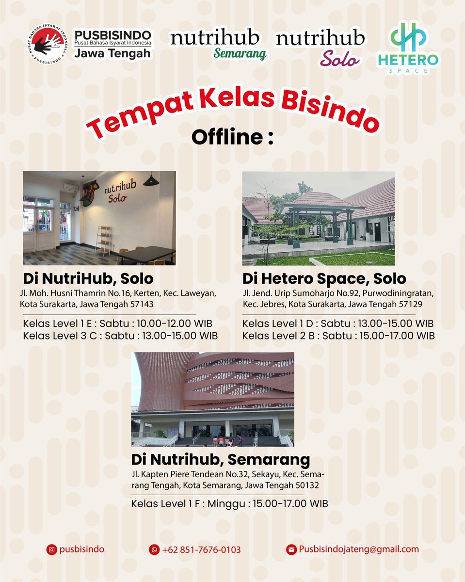 Pendaftaran kls bahasa isyarat level 1-3 area Jawa Tengah telah dibuka!

Utk pendaftaran kelas bahasa isyarat Jateng,  klik link : Linktr.ee/kelasPUSBISINDO

Utk  pertanyaan / info lbih lanjut, bisa hubungi Pusbisindo Jateng via WA: wa.link/m3dc1c

#kelasbahasaisyarat