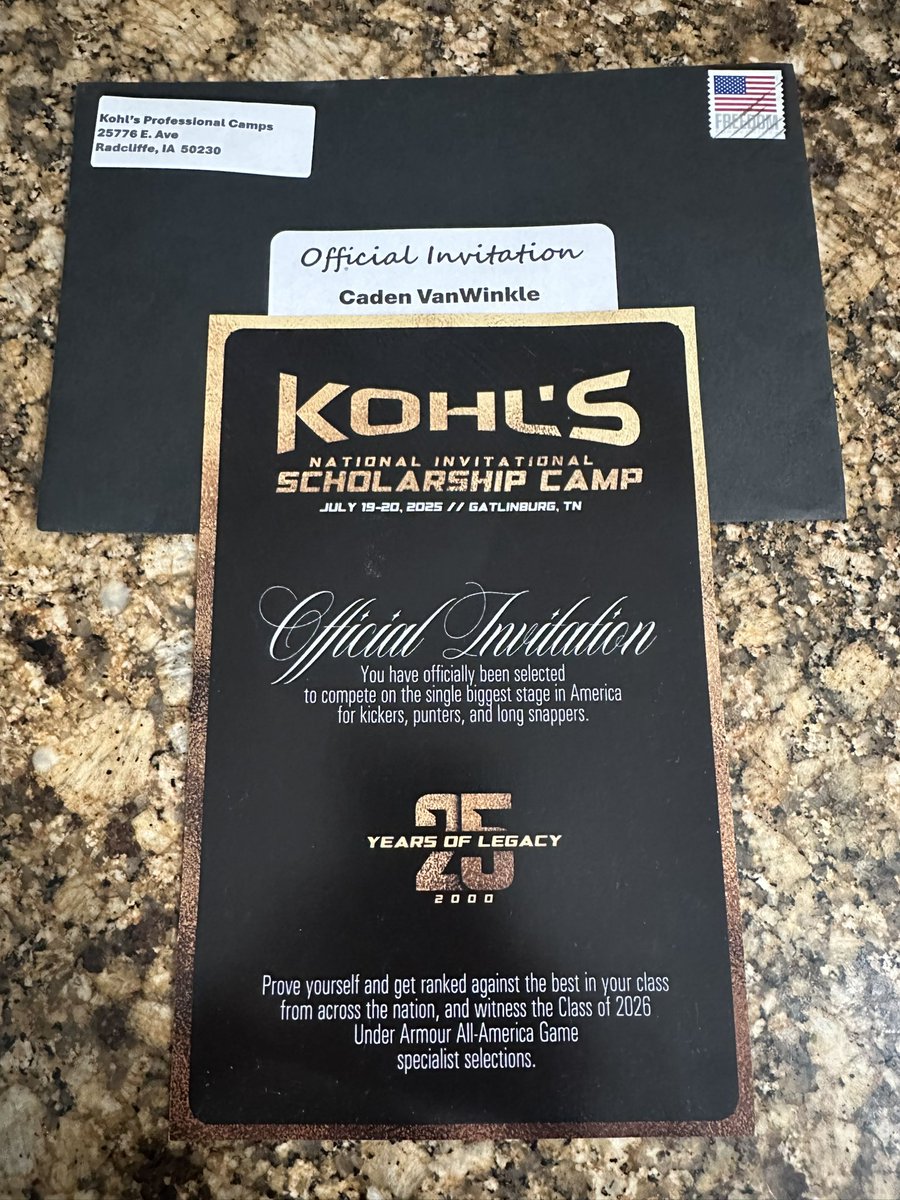 CVanWinkle2026's tweet photo. Thank you @Coach_Casper and the @KohlsSnapping staff for the personal invitation to the Kohlโs Scholarship Camp.
#kohls #kohlsscholarshipcamp #kohlssnapping #Officialinvite #camp #snapping #longssnapping #football #micamountainfootball
@4_kicking @AZPreps365 @SOAZFootball @MicaMountainFB @MichaelWoosley @gridironarizona