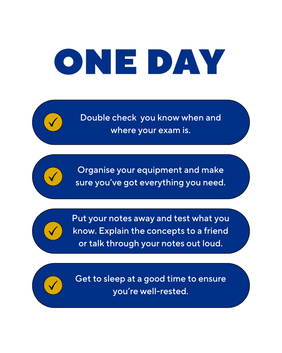 Whether you're one week, one day, or one hour before exams, we've got tips to help you get prepared and feel confident 👍